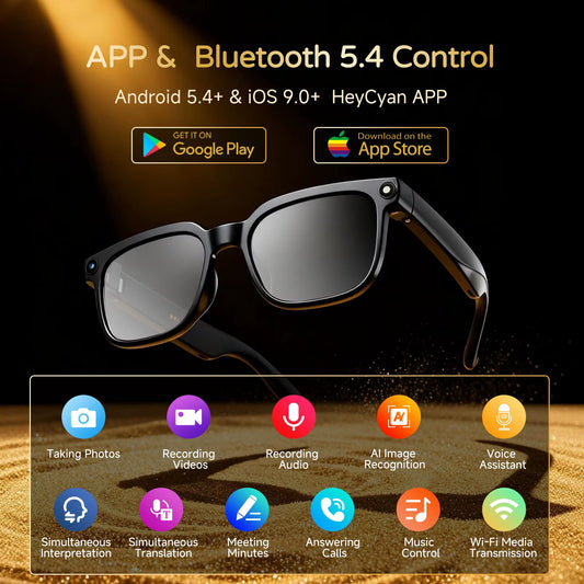 2026 Smart Glasses AI 4K UHD 8MP 800W Camera Video Call Translation Voice Assistant Music Smart Glasses Replacable Lens