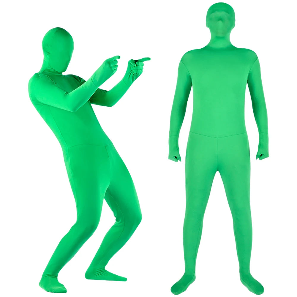Unisex Adult Green Bodysuit Stretch Costume 160/170/180cm Full Body Photography Chromakey Green Suit for Video Festival Cosplay