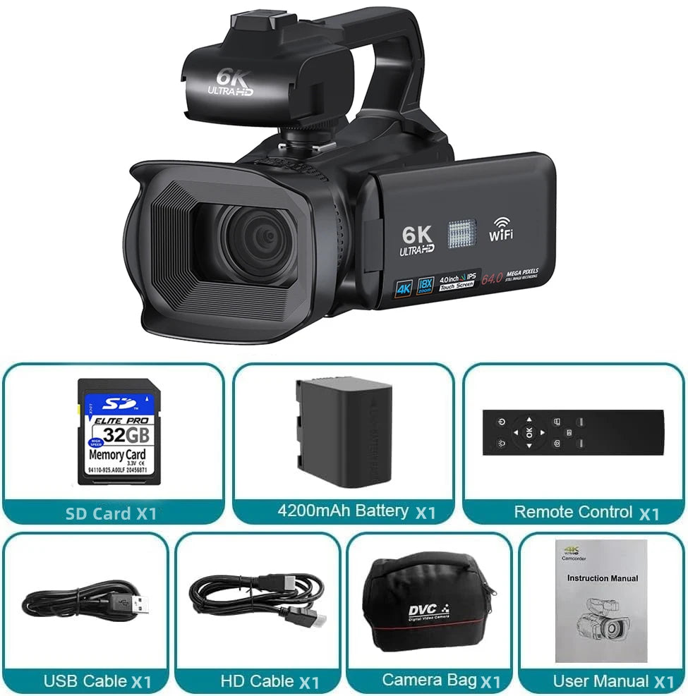 64MP 4K Camcorder 4.0 Inch 270° Rotate Touch Screen 18X 4K UHD Professional Digital Video Camera Youtube Livestream Wifi Webcam