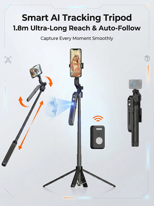 360° AI Face Tracking Gimbal Stabilizer Anti-Shake Telescopic Selfie Stick Tripod Phone Holder Smartphone Vlog Live Photography