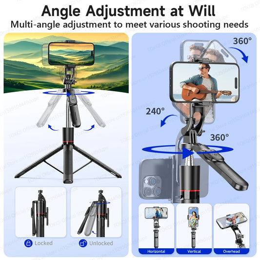 F16 Tripod 1/4'' Interface Extendable Selfie Stick for Smartphone 360° Rotat Shooting Vlog Video Live Broadcast Film with Remote