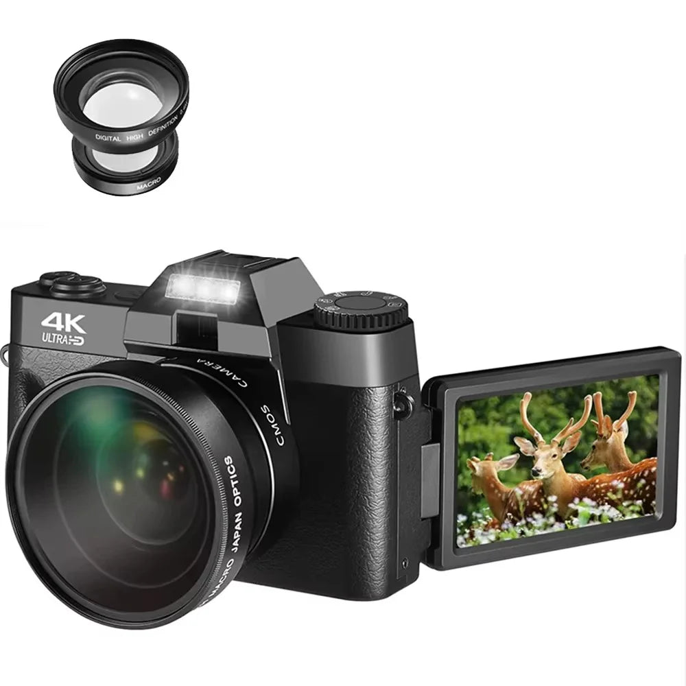 4K Compact Digital Photography Camera 16X 48MP Electronic Image Stabilization vlog Tiktok Ins Youtube Camcorder 3" Flip Screen