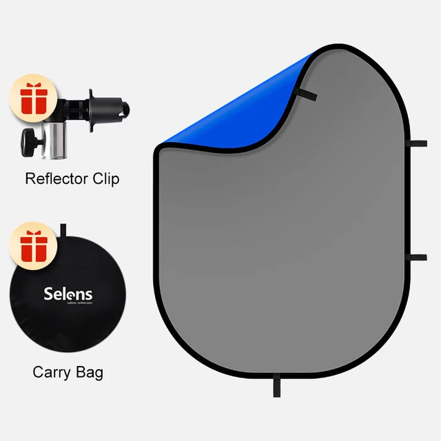 Selens 2-In-1 Green Blue Screen Backdrop Chromakey 1.5x2/1x1.5M Foldable Reflector Background for Live Streaming Photo Studio