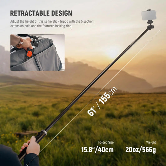 NEEWER Phone Tripod for Cell Phone Camera Remote 62.9" All Metal Selfie Stick Travel Vlog Tripod Stand for iPhone with Holder