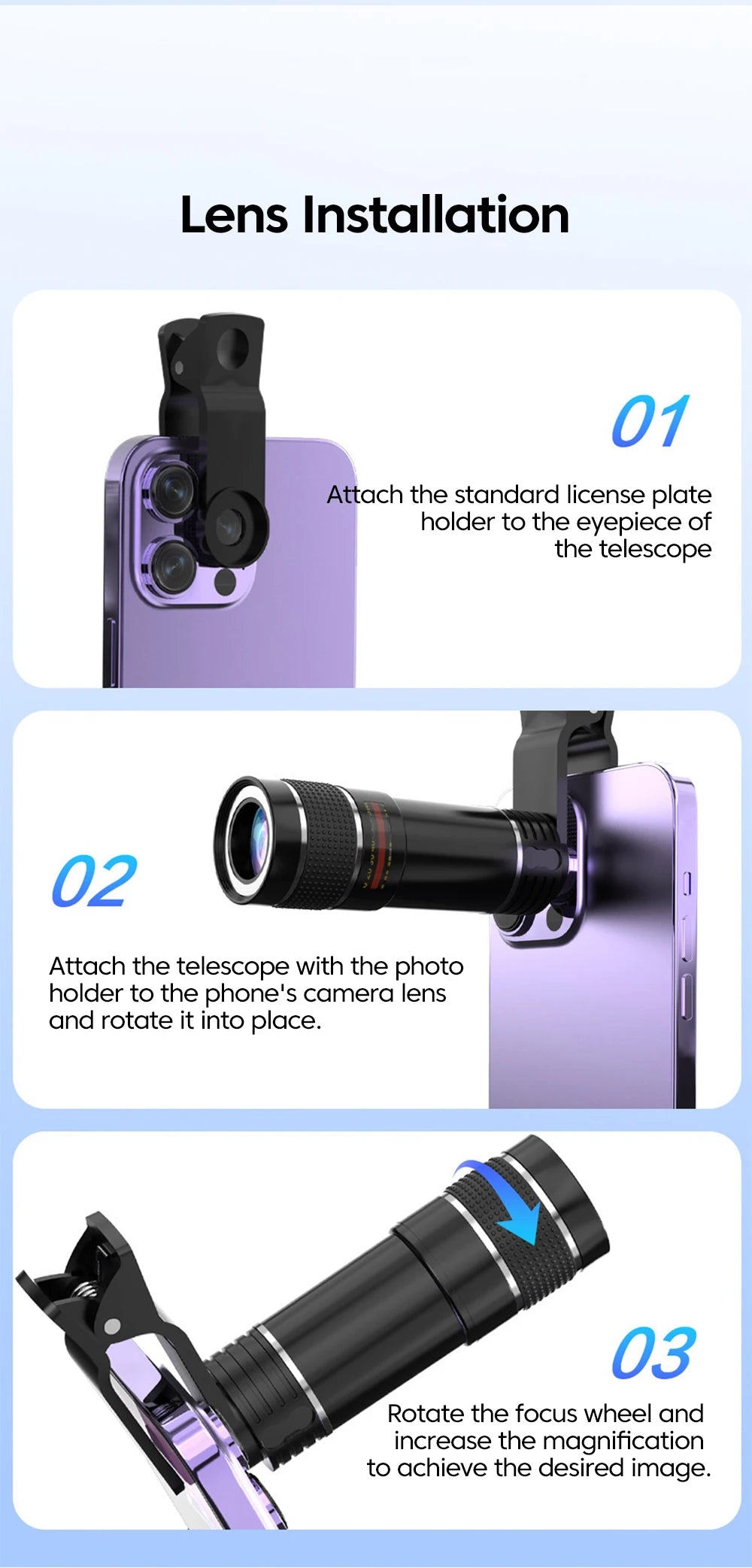 20x Telephoto Phone lens Camera Universal Zoom Iens Highdefinition External Effect Photography Large light Transmission