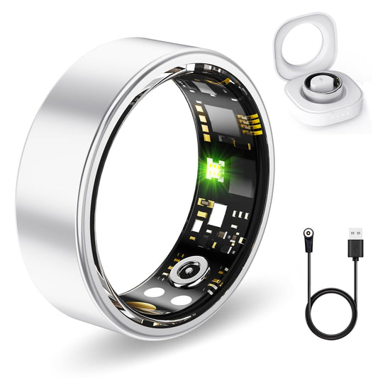 Health Rings for Women Men Fitness Tracker with Heart RateBlood Oxygen Blood Pressure Sleep Tracker Step Tracker No Subscription Fee IP68 Waterproof Smart Ring for iphone & Android (Silver 14#)