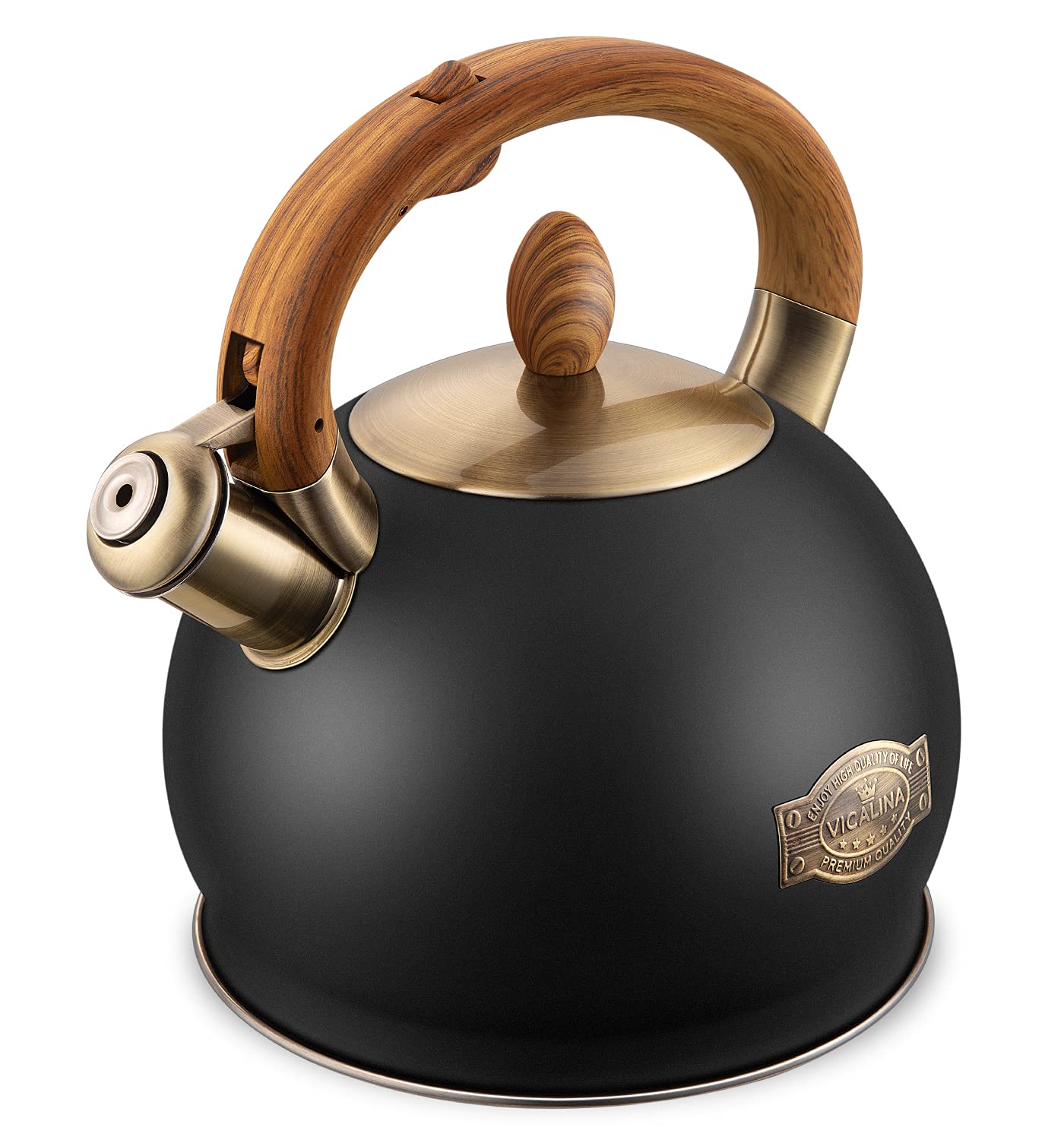 VICALINA Tea Kettle & Tea Pot Stainless Steel Tea Kettle for Stove top 2.64 Quart Whistling Loud Tea Kettles (Polished Black)