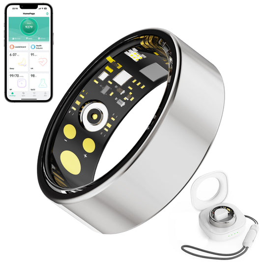 Smart Ring Fitness Tracker Ring for Men Women Heart Rate Monitor Blood Oxygen Sleep IP68 Waterproof Activity with Step Trackers Remote PhotographyHealth Rings for Android iPhoneSilver(11# 20.6mm)