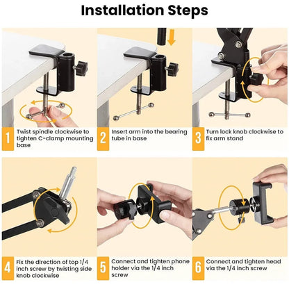 Flexible Arm Tripod For Phone Stand Table Folded Anchor Online Desktop Laptop Video Live Overhead Shot Photography