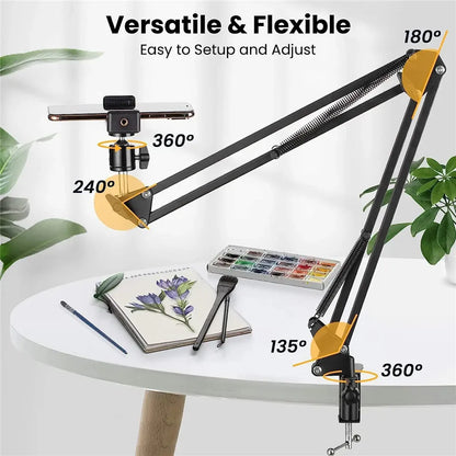 Flexible Arm Tripod For Phone Stand Table Folded Anchor Online Desktop Laptop Video Live Overhead Shot Photography