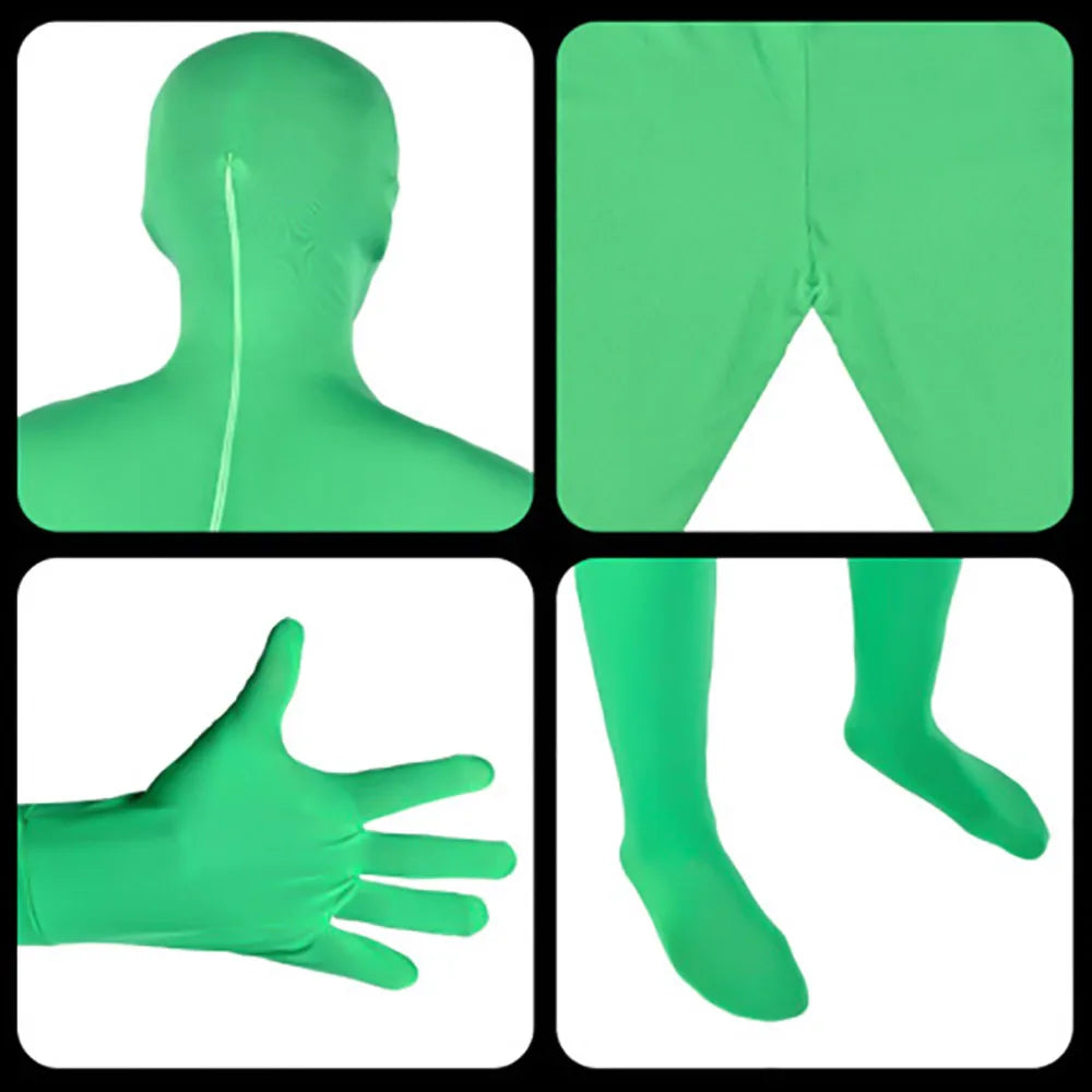 Unisex Adult Green Bodysuit Stretch Costume 160/170/180cm Full Body Photography Chromakey Green Suit for Video Festival Cosplay