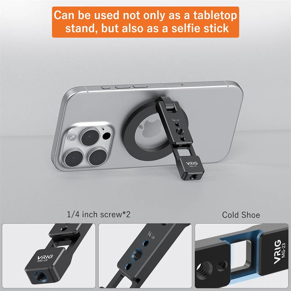 VRIG Magnetic Phone Holder Stand MagSafe Cold Shoe Tripod Mount w 1/4 Screw for iPhone Android Phone Desktop Live Streaming Vlog