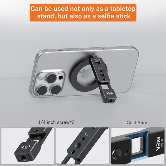 VRIG Magnetic Phone Holder Stand MagSafe Cold Shoe Tripod Mount w 1/4 Screw for iPhone Android Phone Desktop Live Streaming Vlog