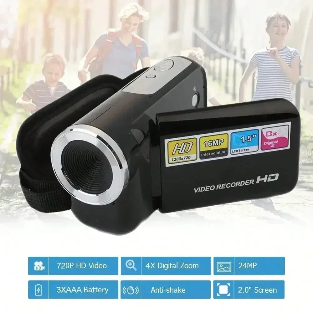 Mini Video DV Camcorder, 16MP 2 Inch LCD Digital Camera with LED Flash, Handheld Portable Home Outdoor Video Recorder Gift