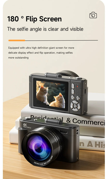 Digital Camera 4K 64MP HD 18X Zoom Autofocus Retro Compact Digital Camera with 2.8 Inch Screen for Travel Photography Vlogging