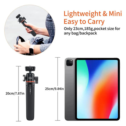 VRIG TP-06 4 Sections Camera Phone Tripod w 360 BallHead Cold Shoe Selfie Stick Tripod Stand for iPhone 15 14 13 12 Phone Camera