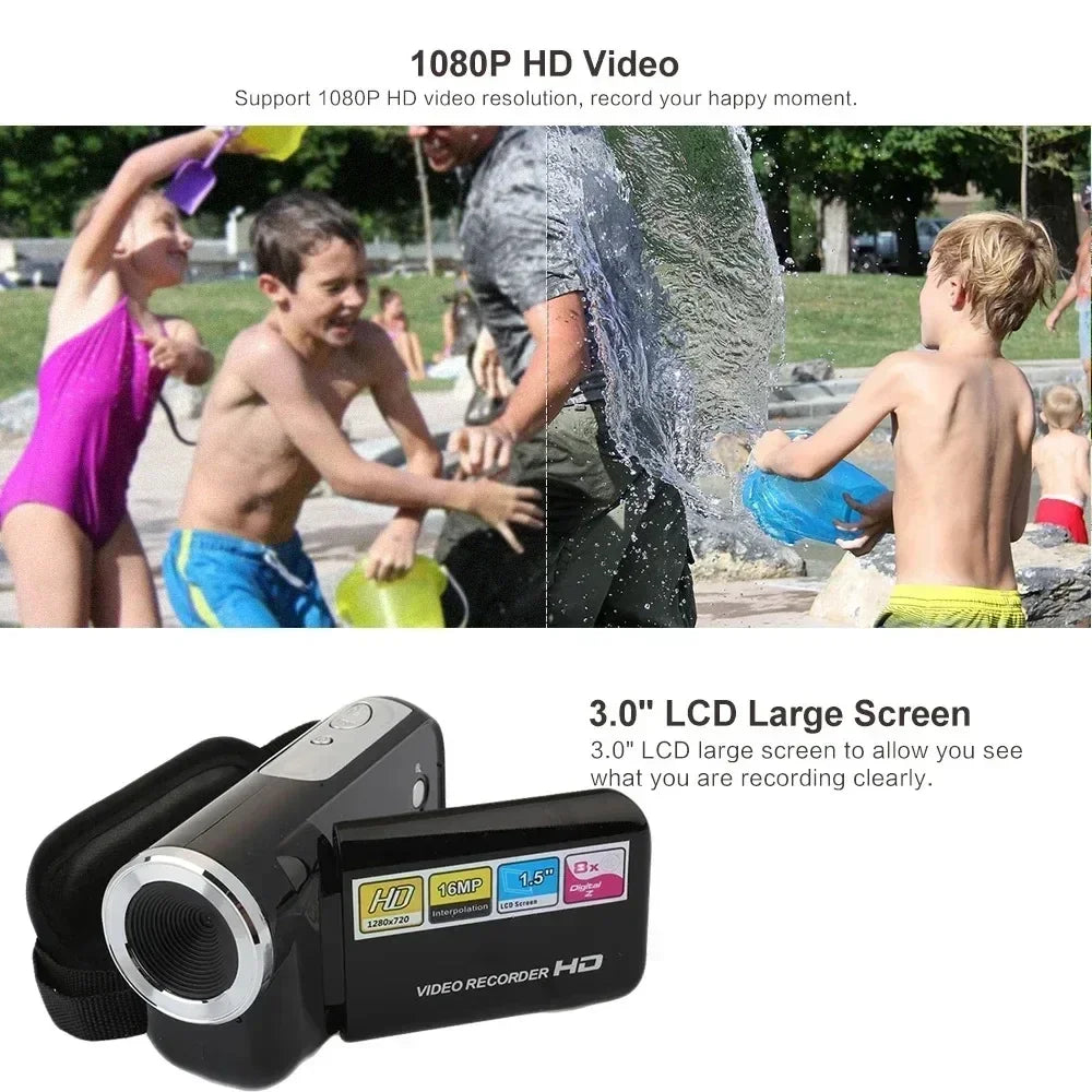 Mini Video DV Camcorder, 16MP 2 Inch LCD Digital Camera with LED Flash, Handheld Portable Home Outdoor Video Recorder Gift