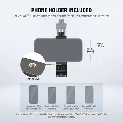 NEEWER Basic Phone Tripod for iPhone & Camera w/Remote & Phone Holder, 66" Metal Selfie Stick Travel Vlog Cell Phone Stand f