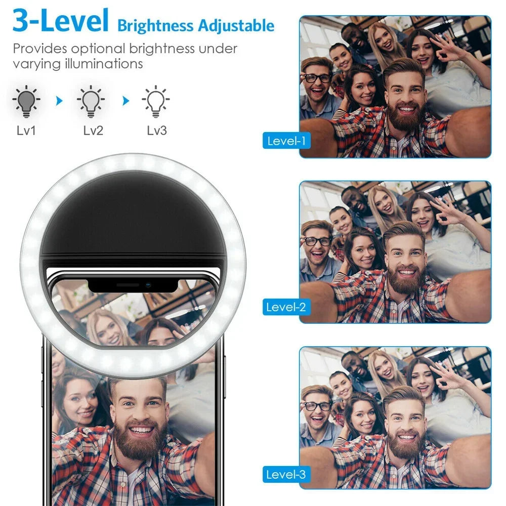 USB Charge Led Selfie Ring Light Mobile Phone Lens Lamp Adjustable Live Brightness Portable Rechargeable Selfie Fill Ring Light