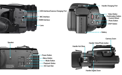 4K 60FPS Professional Camcorder for Photography 64MP WiFi Livestream Webcam Video Cameras 18X Digital Zoom YouTube Vlog Recorder