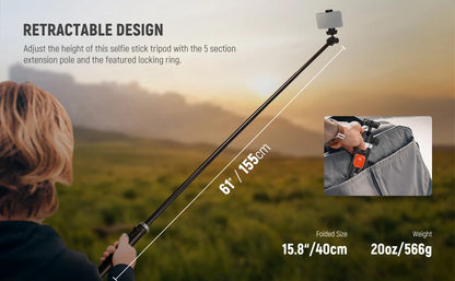 NEEWER Phone Tripod for Cell Phone Camera Remote 62.9" All Metal Selfie Stick Travel Vlog Tripod Stand for iPhone with Holder