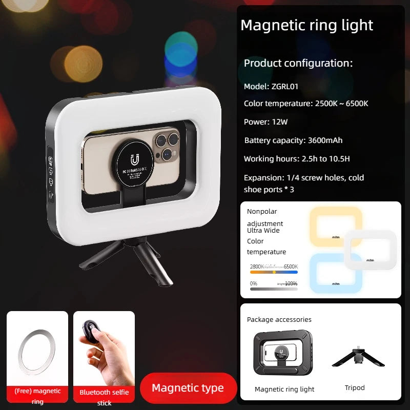 RGB Magnetic Handheld Ring Fill Light - Rechargeable for Phone Live Streaming, Photography, Desktop & Camera Cage Selfie Lightin