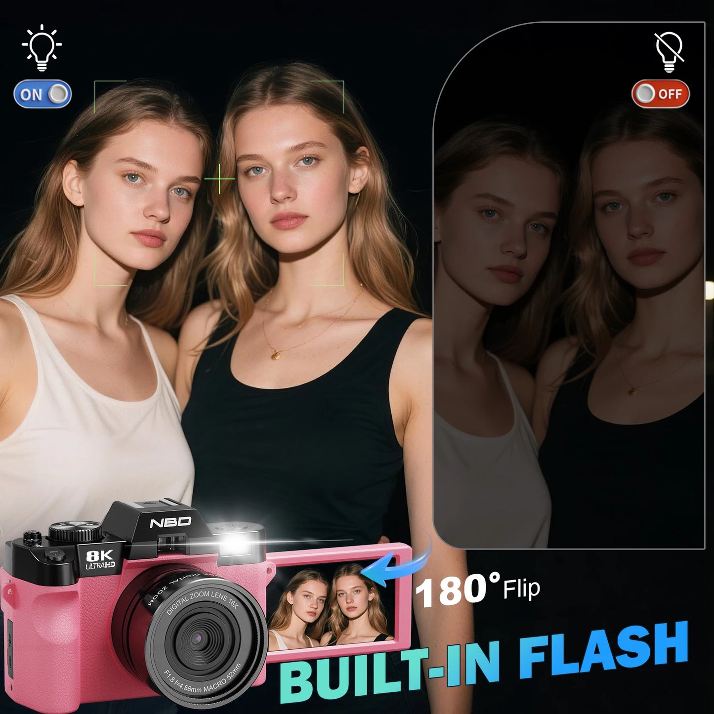 Professional Digital Camera 64MP&8K Video/Vlog Photography for Girls with App Control AF Focus Travel Camera Beginners Gifts