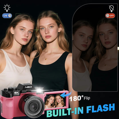 Professional Digital Camera 64MP&8K Video/Vlog Photography for Girls with App Control AF Focus Travel Camera Beginners Gifts