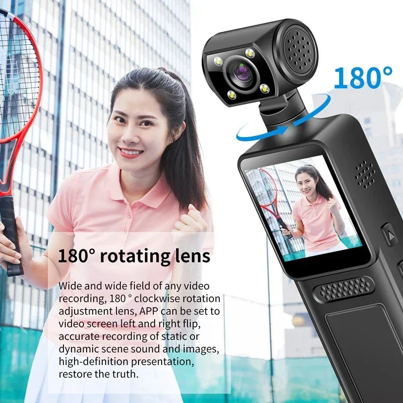 Lenovo 2026New Handheld Pocket 8K HD Camera 180 ° Rotating Mini Portable Camera Wearable Night Vision Outdoor Sports Camera