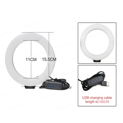 LED Selfie Ring Light 6-inch USB Plug 3-tone Lighting Photography Light Video Recording Live Broadcast Fill Light