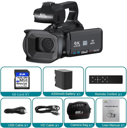 64MP 4K Camcorder 4.0 Inch 270° Rotate Touch Screen 18X 4K UHD Professional Digital Video Camera Youtube Livestream Wifi Webcam