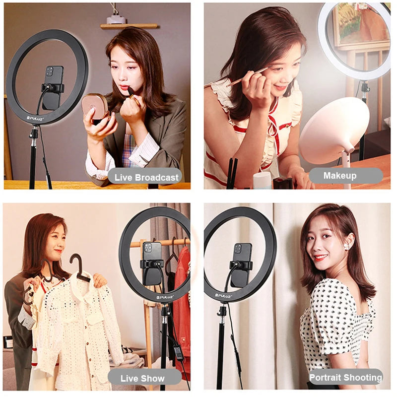 LED Selfie Ring Light 12 Inch Desktop Video YouTube Lamp Tripod Stand Dimmable RGB Photography Light Remote Control Soft Light