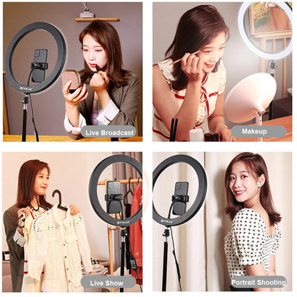 LED Selfie Ring Light 12 Inch Desktop Video YouTube Lamp Tripod Stand Dimmable RGB Photography Light Remote Control Soft Light