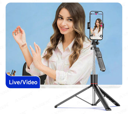 F16 Selfie Stick Tripod with 1708mm Long 8-Section Pole, Bluetooth Remote, 360° Rotation, 1/4 Interface, for Phone Camera Vlog