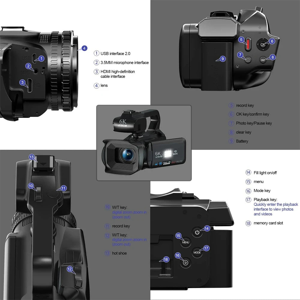 4K HD Video Cameras for Photography 64MP WiFi Livestream Webcam Camcorder 18X Digital Zoom Vlog Recording Camera for YouTube