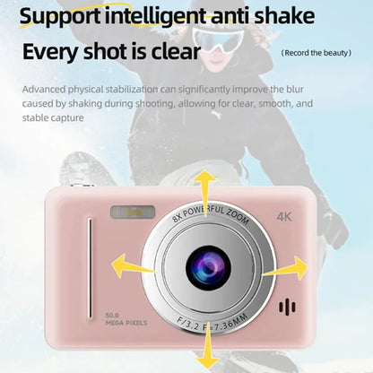 4k Digital Camera IPS HD 50MP CCD Camera 2.4" Autofocus Vlogging Student Camcorder 8X Dual Cam and LED Flash Video Photo Filming
