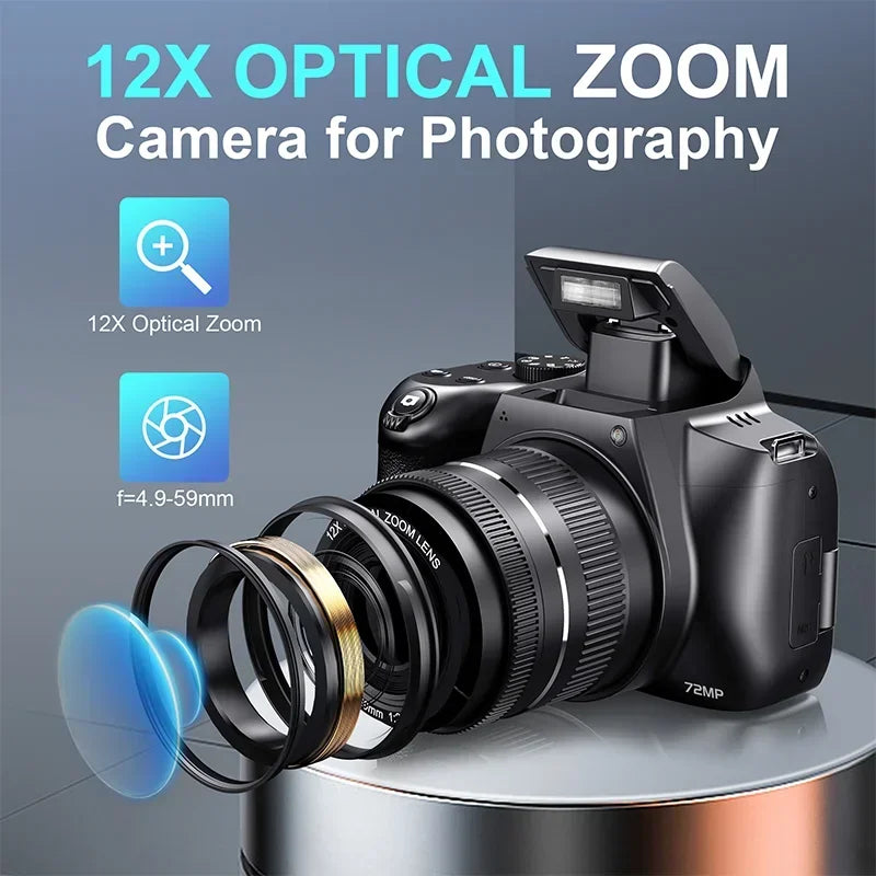 Digital Camera 4K 72MP 12X Optical Zoom UHD Professional photography Flash light Auto-Focus WIFI for INS Youtube Webcast