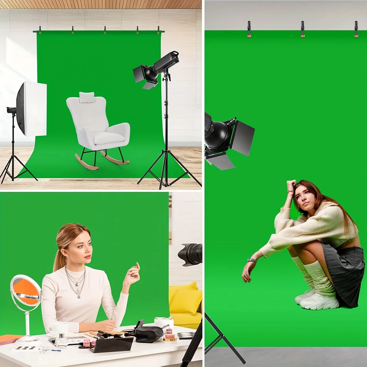 5X 6.5 FTGreen Screen Backdrop for Photography, GreenScreen Background Sheet for Zoom Meeting, Cloth Fabric Curtain