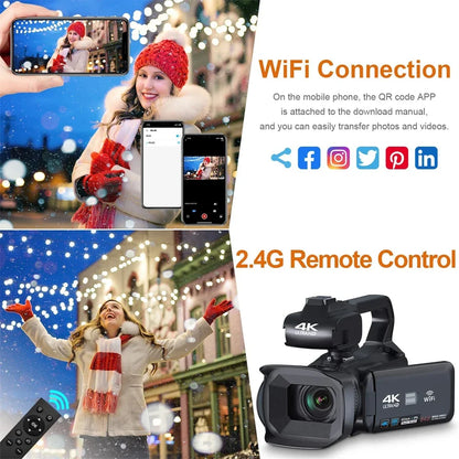 4K HD Video Cameras for Photography 64MP WiFi Livestream Webcam Camcorder 18X Digital Zoom Vlog Recording Camera for YouTube