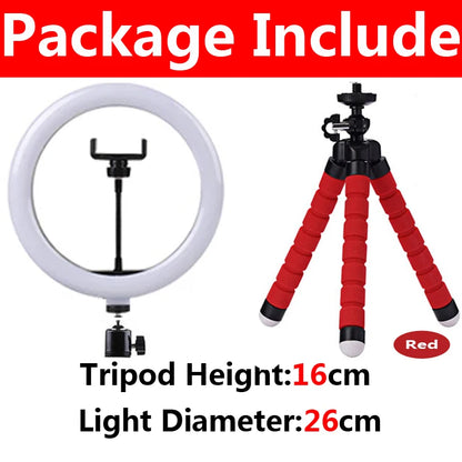 16/26/33CM LED Ring Light Photographic Selfie Ring Light With Flexible Tripod Holder For Live Video Streaming Studio Fill Lamp