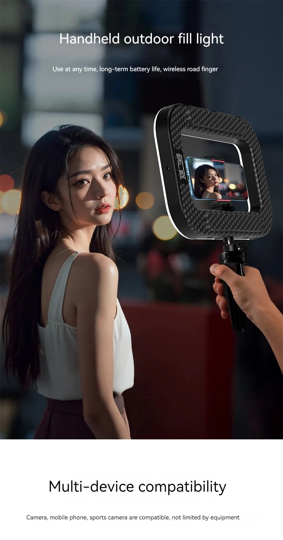 New Handheld Ring LED Rechargeable Fill light Portable Mobile Phone Live Broadcast Photography Desktop Rabbit Cage Selfie Light