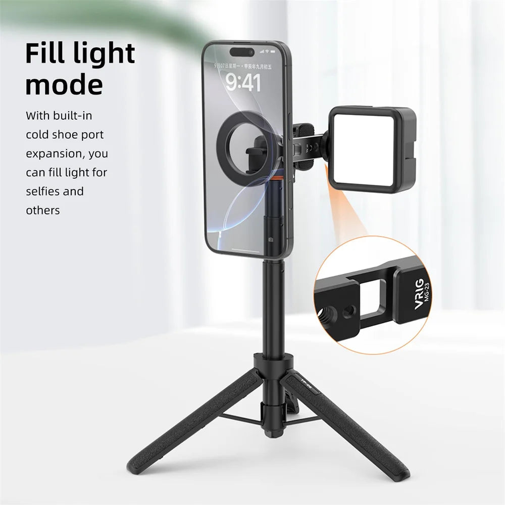 VRIG Magnetic Phone Holder Stand MagSafe Cold Shoe Tripod Mount w 1/4 Screw for iPhone Android Phone Desktop Live Streaming Vlog