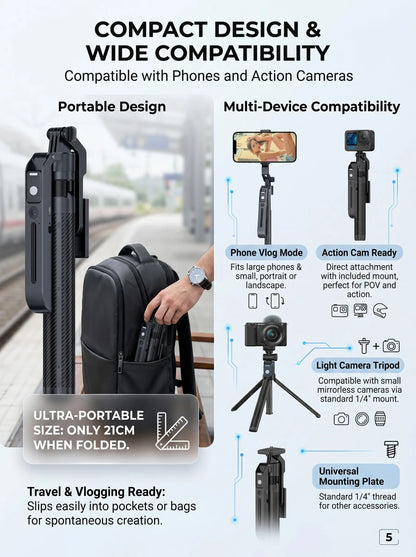 360° AI Face Tracking Gimbal Stabilizer Anti-Shake Telescopic Selfie Stick Tripod Phone Holder Smartphone Vlog Live Photography