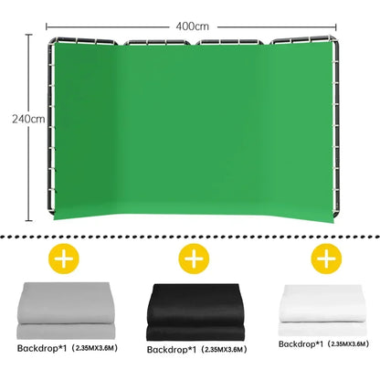 SH Green Screen 2.4X4M Collapsible Chroma Key Backdrop Wrinkle-Resistant Fabric Ultra-Quick Setup background removal for Stream