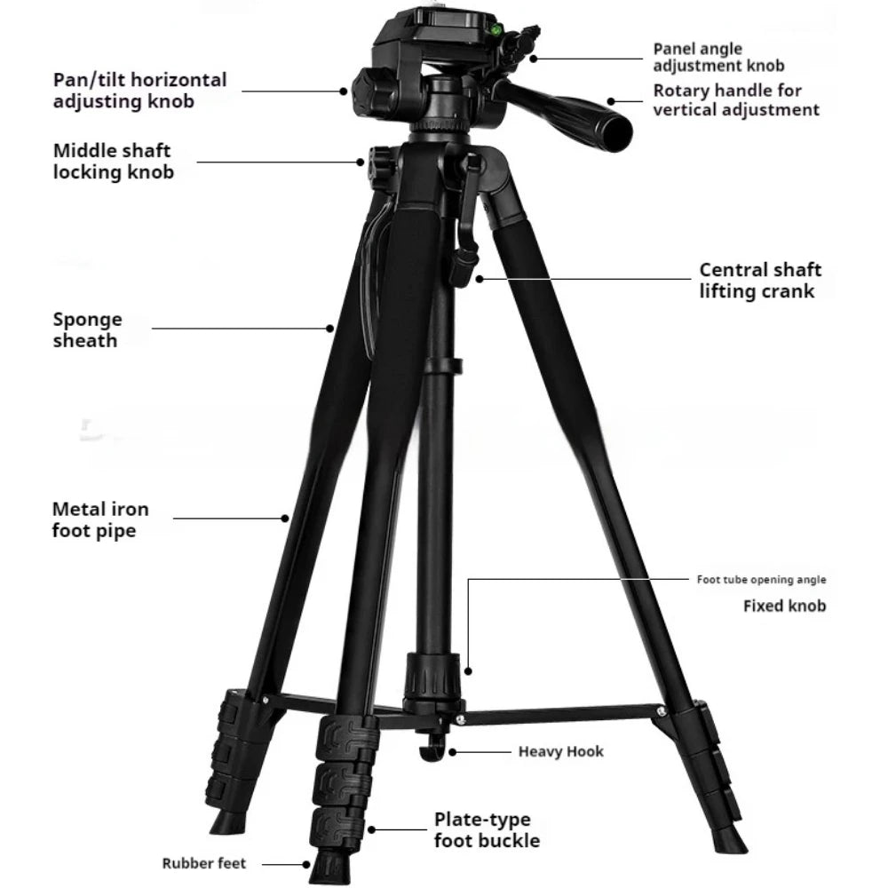 F180 Professional Tripod 180cm Phone HolderMultifunction Outdoor Portable Tripod for Live Streaming Photography Shooting Tripod