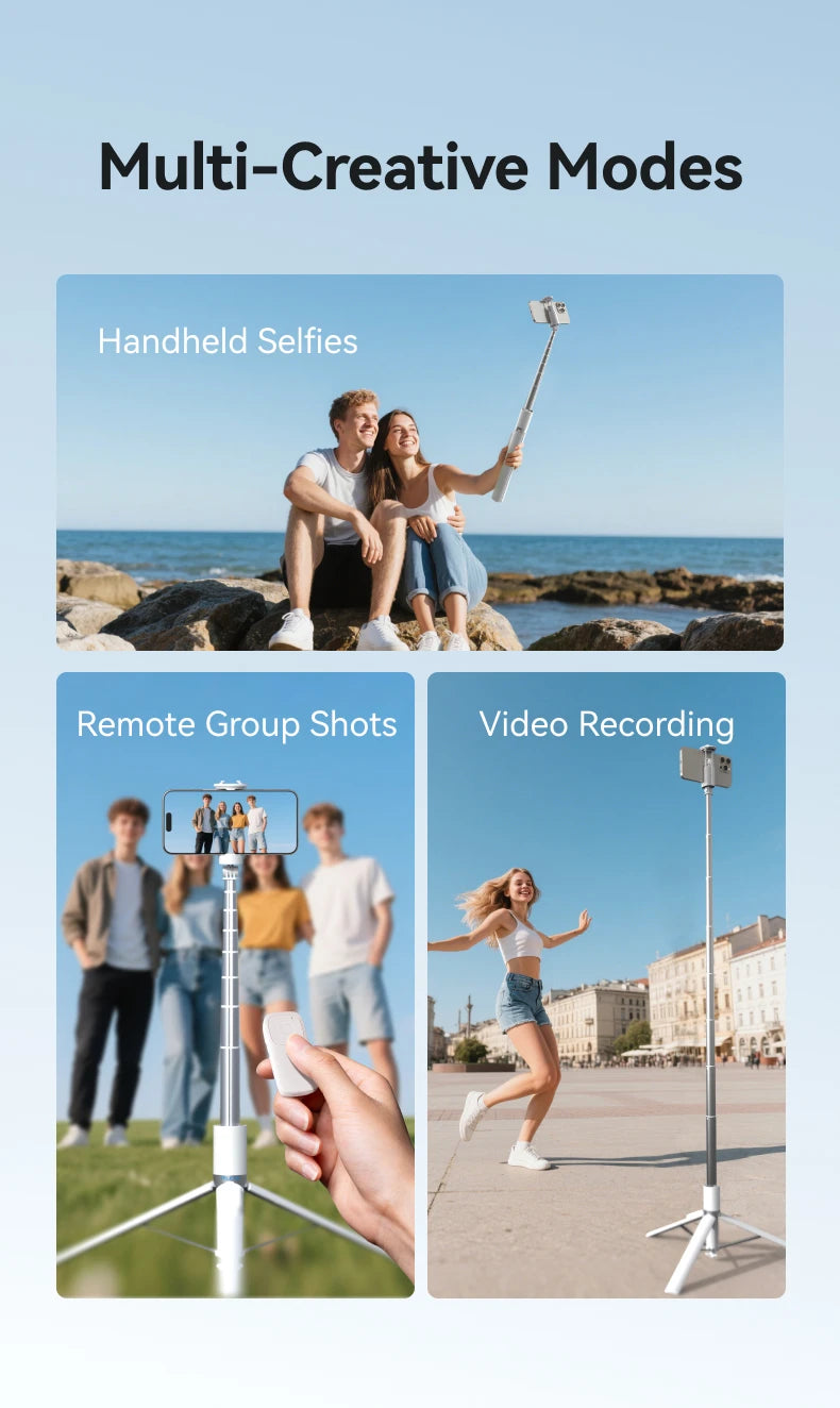 TELESIN Auto-Opening Tripod Selfie Stick with Remote Control Automatically Unfold Tripod Ground 1.7m Clamp-on Tripod for Phones