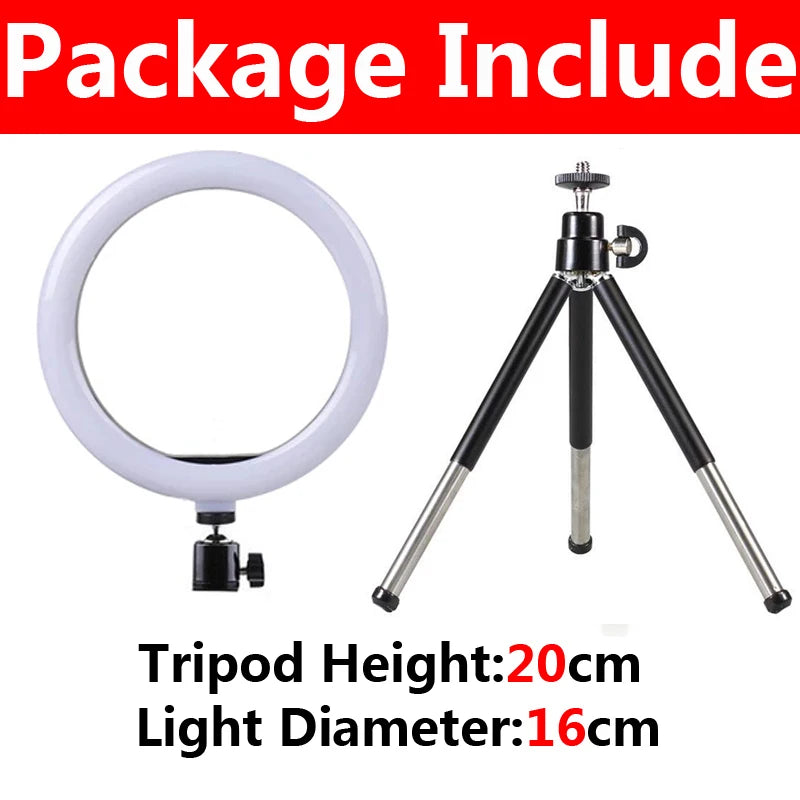 16/26/33CM LED Ring Light Photographic Selfie Ring Light With Flexible Tripod Holder For Live Video Streaming Studio Fill Lamp