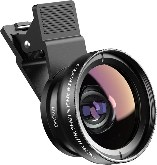 2 Functions Mobile Phone Lens 0.45X Wide Angle Len & 12.5X Macro HD Camera Lens Universal For iPhone Android Phone Smartphone