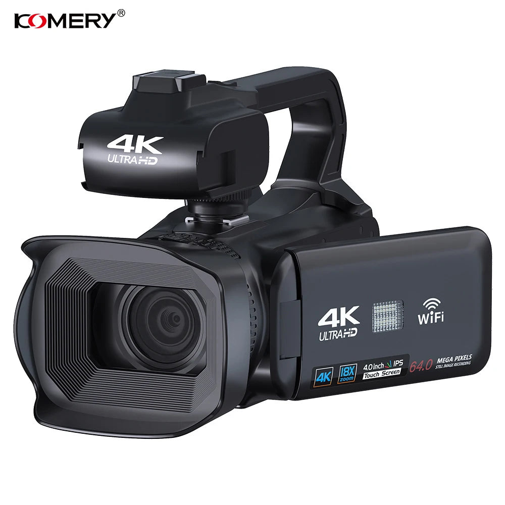 4K 60FPS Professional Camcorder for Photography 64MP WiFi Livestream Webcam Video Cameras 18X Digital Zoom YouTube Vlog Recorder