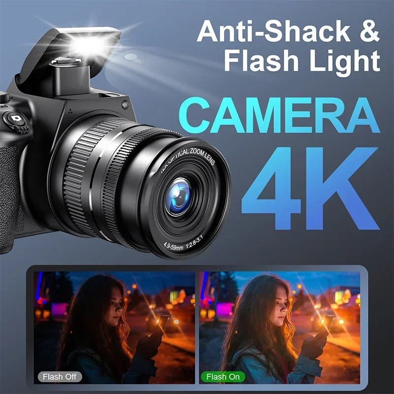 Digital Camera 4K 72MP 12X Optical Zoom UHD Professional photography Flash light Auto-Focus WIFI for INS Youtube Webcast